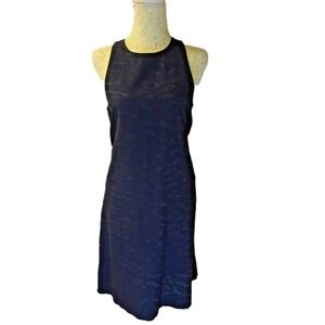 Vince Blue Cotton Silk Sleeveless Dress Women's 8 Textured Midi Dry Clean
